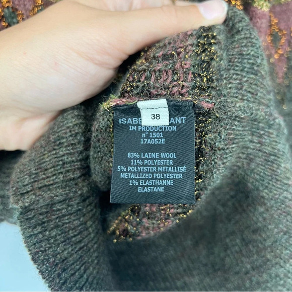 Isabel Marant Etoile Argyle Metallic Scalloped Wool Blend Knit Winter Sweater 38 - Picture 5 of 7